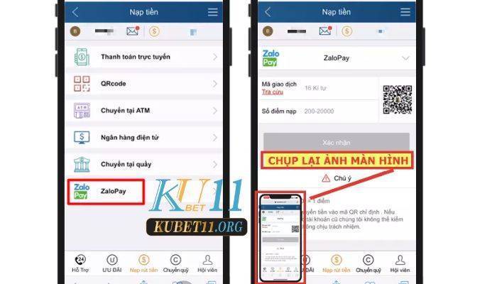 Nạp tiền Kubet11 bằng app Zalo Pay